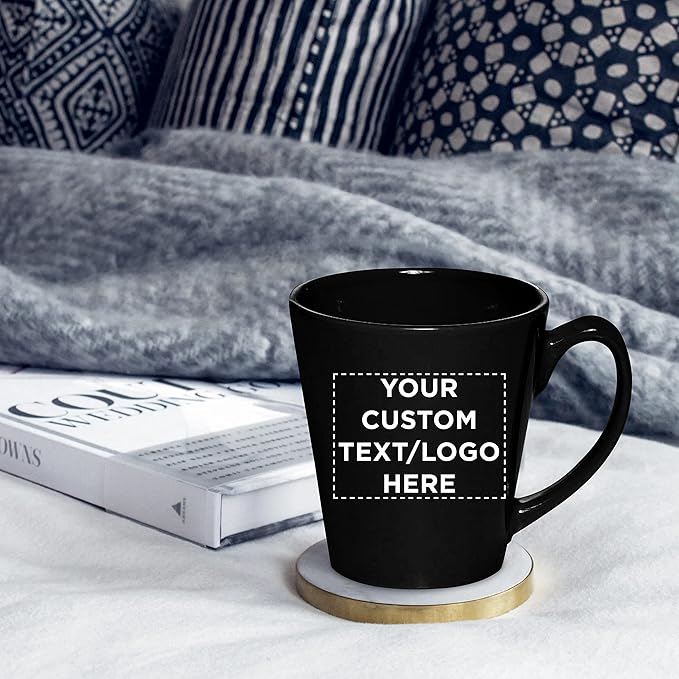 DISCOUNT PROMOS Custom Glossy Ceramic Latte Coffee Mug 12 oz. Set of 10, Personalized Bulk Pack - Perfect for Tea, Espresso, Cappuccino, Hot Cocoa - Black