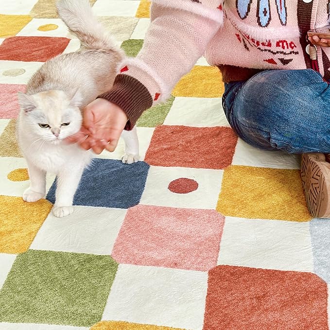 jinchan Area Rug 3x5 Kids Washable Indoor Floor Cover Non-Slip Modern Soft Rug Elementary School Classroom Colorful Diamond Carpet for Nursery Playroom Daycare Bedroom Living Room Circus on Cream