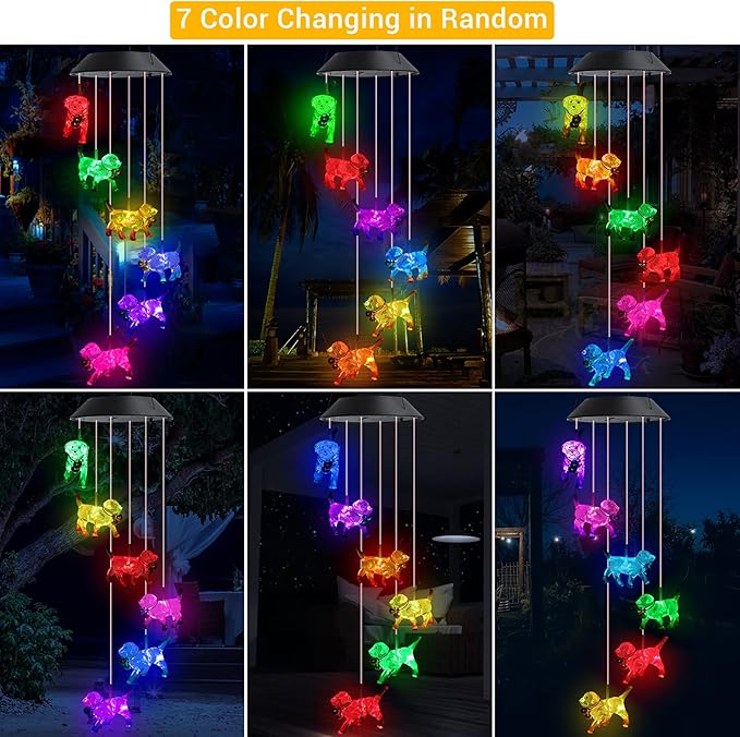 Toodour Solar Wind Chime, Color Changing Wind Chimes Dog, LED Decorative Mobile, Gifts for Mom Grandma, Waterproof Outdoor Decorative Lights for Garden, Patio, Yard, Window Outdoor Decor