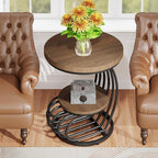 Tribesigns Round End Side Table: Side Table with 2 Tiers Storage Shelves, Vintage End Table for Living Room, Small Bedside Table Accent Table with Arc-Shaped Frame, Light Brown