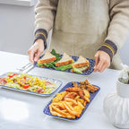Selamica Ceramic Serving Platters, 12 Inch Serving Trays for Party Entertaining, Large Rectangular Serving Plates for Food, Set of 6, Vintage Blue
