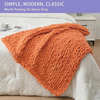 Bigacogo Chunky Knit Throw Blanket for Couch, 40x40 inches, 100% Hand Knitted with Thick Jumbo Chenille Yarn, Cozy Soft Large Rope Knot Cable Crochet Blankets for Sofa Bed Living Room, Terracotta