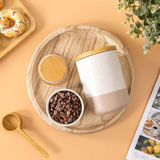 Yangbaga Canister Sets for Kitchen Counter, 40 OZ Large Ceramic Food Storage Jars with Airtight Wood Lids, Large Kitchen Canisters for Coffee, Sugar, Tea, Flour, Spice Visit the Store