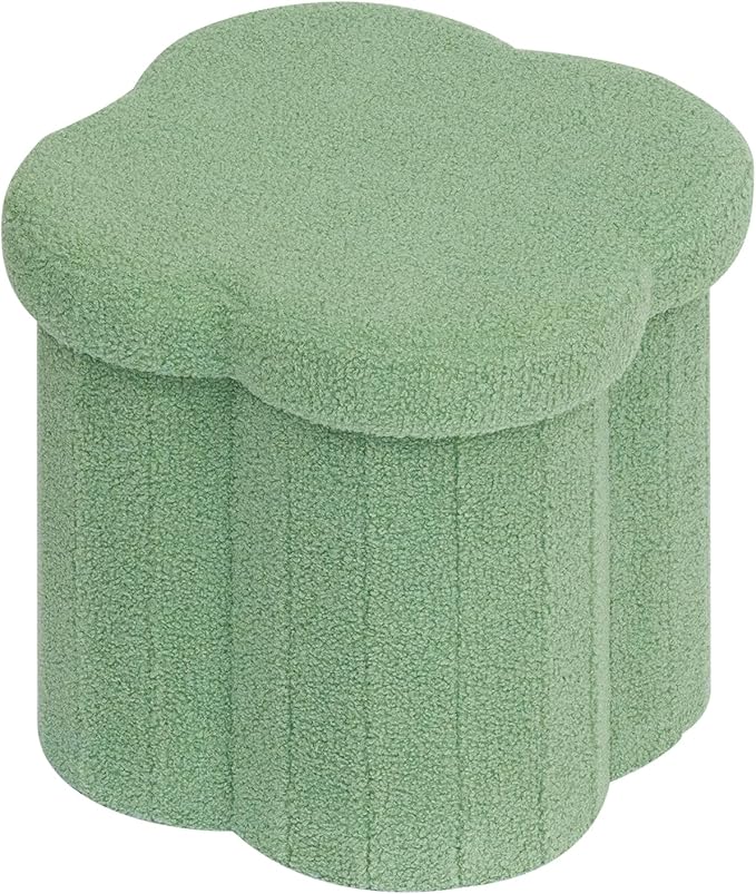 B FSOBEIIALEO Storage Ottoman Cube, Flowers Shaped Ottomans with Storage Foot Stool Footrest, Boucle Ottoman Seat for Dorm Room, Faux Teddy Fur, Green 15"x15"x15"