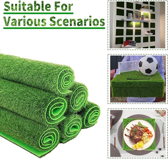 4 Packs 6 X 6 Inch Fake Grass Decor for Crafts, Artificial Grass for Dollhouse Miniature Ornament Projects, Model Turf Grass for DIY Fairy Garden Accessories and Decor Kit