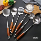 Large Serving Spoons,304 Stainless Steel Cooking Spoon with Heat Resistant Wooden Handle,Silver/12.4Inch