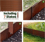Worth Garden 6-Pack Cor-Ten Steel Landscape Edging with Black Protection Strips - Rust Patina Finish 40" L x 8" H (20Ft Total) - Hammer-in 14-Gauge Metal Corten Lawn Yard Edging Border w/ 7 Clips