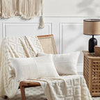 Fancy Homi 2 Packs Cream White Long Lumbar Decorative Throw Pillow Covers 12x24 Inch for Couch Bed Sofa, Rustic Farmhouse Boho Home Decor, Soft Striped Corduroy Rectangle Accent Cushion Case 30x60 cm
