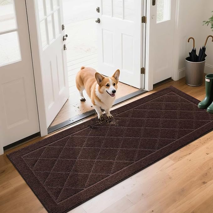 BEQHAUSE Dirt Trapper Door Mat 24" x 60", Doormat Non-Slip Entryway Rugs Washable, Dog Door Mat Stain Resistant and Absorbent Welcome Floor Mat for Front Back Door, Muddy Wet Shoes & Paws, Brown