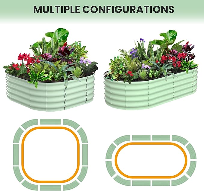 2 Pcs 6x3x1ft Oval Raised Garden Bed, Galvanized Raised Beds,Open-Ended Base Metal Raised Planter Beds,Garden Bed Outdoor,Planter Raised Boxes for Vegetables, Flowers,Tool-Free Asse,Green