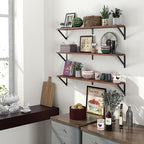 Heimlove Floating Shelves for Wall, 36 Inch Long Wood Floating Bookshelf Set of 3, Wall Mounted Hanging Shelf for Bathroom Bedroom Kitchen, Walnut