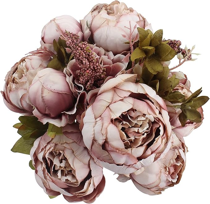 Duovlo Fake Flowers Vintage Artificial Peony Silk Flowers Wedding Home Decoration,Pack of 1 (Sweetened Bean)