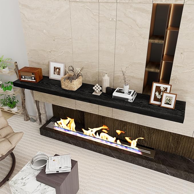 Fun Memories 72 Inch Floating Shelf, 12 Inch Deep Wall Shelf for Fireplace Mantel, Deep Storage Shelves for Home & Office, Wall Shelves with Invisible Bracket, Black, Set of 1