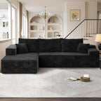 104" Cloudy Sectional L Shaped Couch for Living Room, No Assembly Required, Modular Comfy Sofa with Deep Seat, Fluffy Couch with Sleeper Chaise for Apartment Lounge (Black)