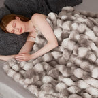 Touchat Luxury 1000GSM Faux Rabbit Fur Throw Blanket, Super Heavy Warm Cozy Grey Blankets for Couch Bed Sofa, Ruched Plush Fuzzy Elegant Soft Reversible Mink Blanket for Living Room Bedroom