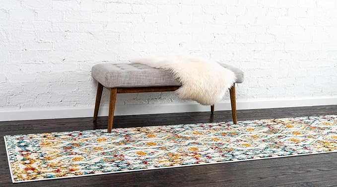 Unique Loom Rosso Collection Vintage, Geometric, Bohemian, Traditional, Distressed, Southwestern Area Rug, 2' 0" x 6' 0", Multi/Ivory
