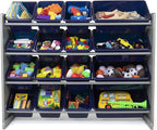 Humble Crew Supersized Toy Storage Organizer with 16 Removable Bins, Grey/Navy – Large Toy Storage for Toddlers Ideal for Kids' Rooms, Playrooms, and Nurseries - Modern Toy Bins for Kids
