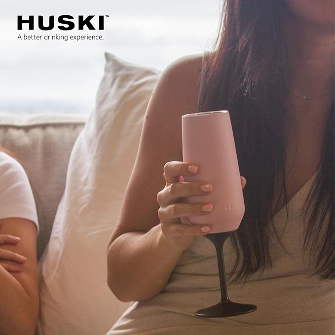 Huski Champagne Flute | NEW | Award-winning Design with Detachable Stem | Premium Stainless Steel Champagne Glass with Lid | Triple Insulated Tumbler | 8oz Capacity | Great Gift (Black)