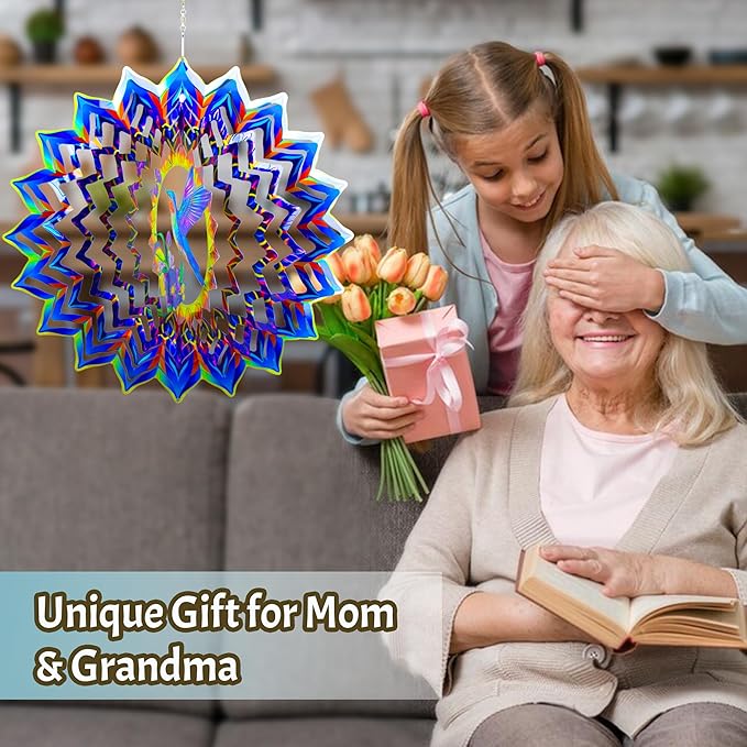 Hummingbird Wind Spinner,Hanging Wind Spinners Outdoor for Garden Decoration，15.7 inch 3D Stainless Steel Wind Sculpture for Indoor/Outdoor Decor