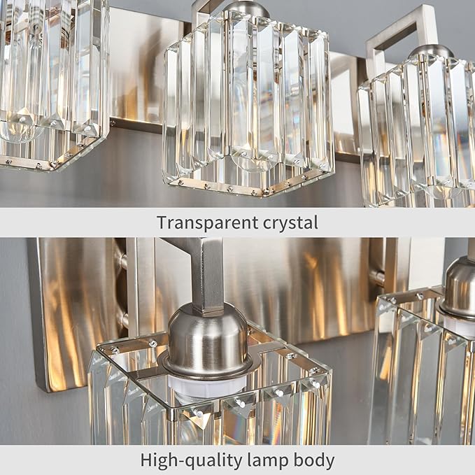 Modern Bathroom Vanity Light 6-Lights Brushed Nickel Vanity Light Crystal Wall Light Bathroom Light Fixtures