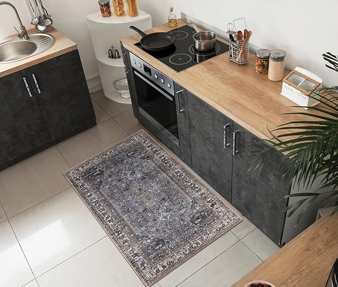 Keen Home Design 2x3 Rug - Machine Washable Entry Rug with Non-Slip Backing, Ideal for Enteryway, Kitchen, Bathroom, Laundry Room - Vintage, Easy Clean, Durable, Low Pile Rug - (2' x 3')