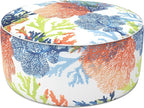 LVTXIII Outdoor Inflatable Ottoman, Patio Fade-Resistant Footrest Stool with Handle, Portable Round Ottoman Pouf for Patio Garden, Camping or Home Use, 21"x21"x9", Coral Multi