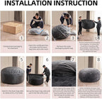 Bean Bag Chair 3Ft, Memory Foam Filled, Large Beanbag Chairs for Adults and Teens, Soft Sofa with Removable Flannel Cover, Round Couch for Living Room Bedroom College Dorm (Black, 3FT-36×36"×24")