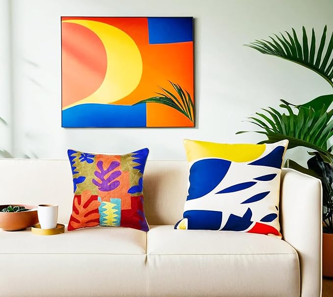 Matisse Decorative Pillow Cover Cutouts Hand Embroidered Abstract Toss Pillows Farmhouse Chair Cushion Contemporary Pillowsham Mid-Century Chair Cushions Wool Size 18x18
