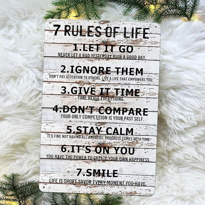 Teen Boys Room Decor - Cool Inspirational Wall Art Teenage Girl Bedroom Stuff 7 Rules of Life Metal Tin Signs for 10-18 Year Old Teens Room Accessories 8x12 Inch
