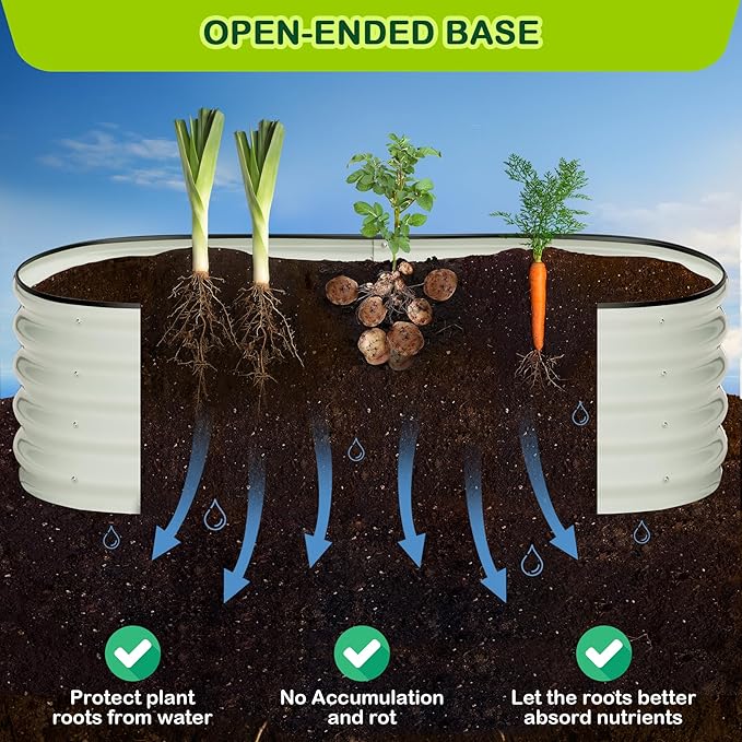 2 Pcs 4.5x2x2ft Oval Raised Garden Bed, Galvanized Raised Beds,Open-Ended Base Metal Raised Planter Beds,Garden Bed Outdoor,Planter Raised Boxes for Vegetables, Flowers,Tool-Free Asse,White