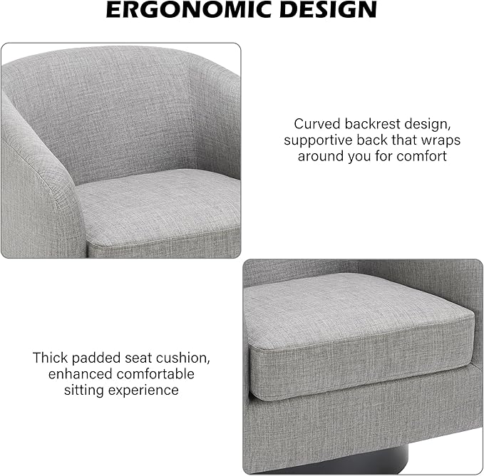 Swivel Barrel Accent Chair Set of 2, Modern Round Linen Arm Chair for Living Room, Bedroom, Comfy Club Reading Chairs for Adults-Linen Fabric Light Grey