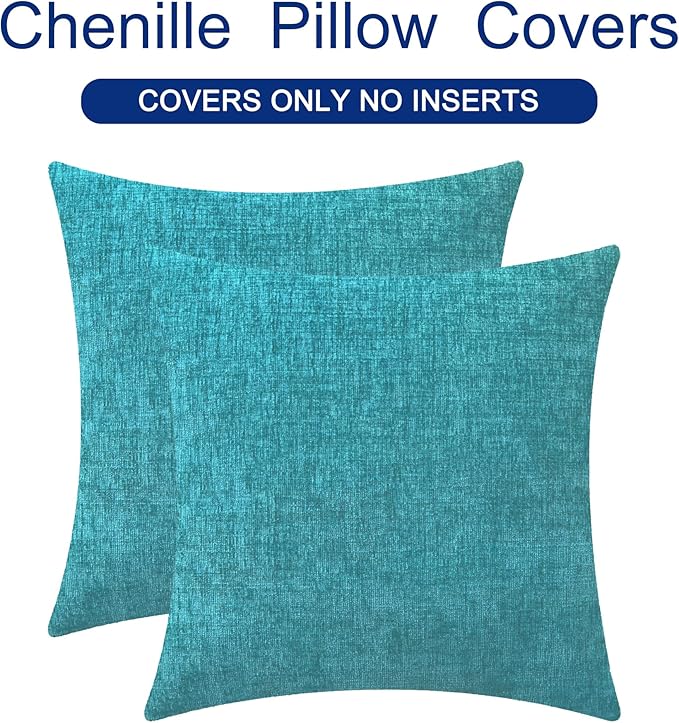 CaliTime Throw Pillow Covers Decorative 20 X 20 Inches Pack of 2 Cozy Chenille Cushion Cases for Couch Sofa Bed Living Room Home Lake Blue