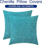 CaliTime Throw Pillow Covers Decorative 20 X 20 Inches Pack of 2 Cozy Chenille Cushion Cases for Couch Sofa Bed Living Room Home Lake Blue