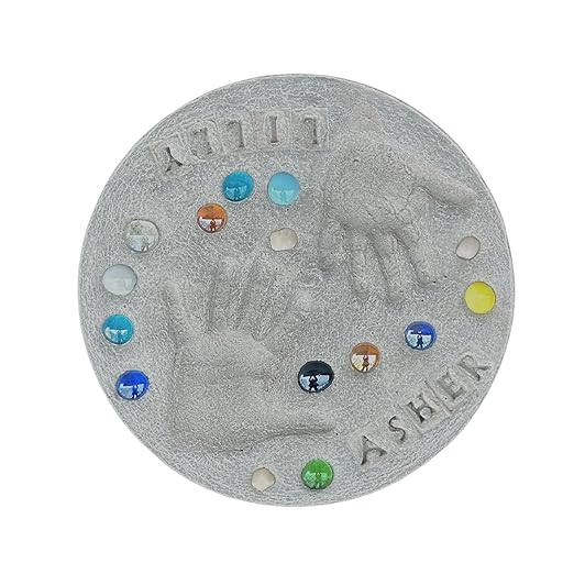 Large DIY Stepping Stone Kit, Handprint Stepping Stone, Mother's Day Gift, Footprint Stepping Stone (12 Inch + Stamp Set)