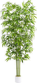 Artificial Tree Fake Plants, Artificial Bamboo Tree 7FT Tall in White Potted, Artificial Tree Indoor Decor Bamboo Silk Tree with Natural Wood Trunk, for Home Office Living Room Modern