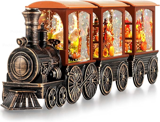 Fall Snow Globe Train Gnome Turkey Pumpkin Classic Relief Texture Battery Powered LED Glitter Fall Decorations for Home Autumn Harvest Thanksgiving Gifts