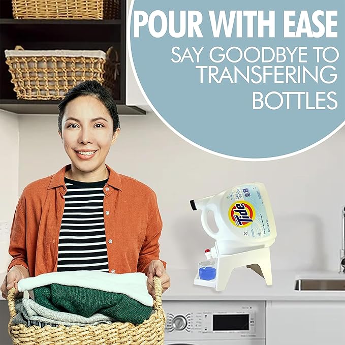TidyFriend 2 Pack Laundry Detergent Dispenser with Tray & Strap, Laundry Soap Dispenser with Non-Slip Rubber Feet for Washing Room Organization, Easy Pour (White)