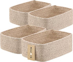 Small Storage Baskets for Organizing | Closet Organizer Bins | Shelf Toy Basket | Woven Rope Baskets | Cube Decorative Box | Shallow Basket | 11.5x7.5x4.7” | 4 Packs Mixed Brown