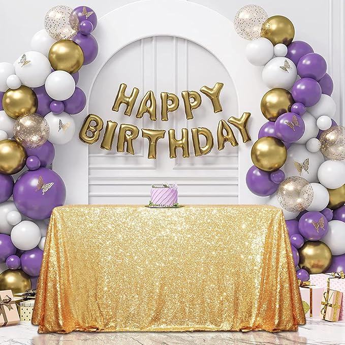 SquarePie Sequin Tablecloth 60 x 102 Inch Gold Sparkly Table Linen for Wedding Party