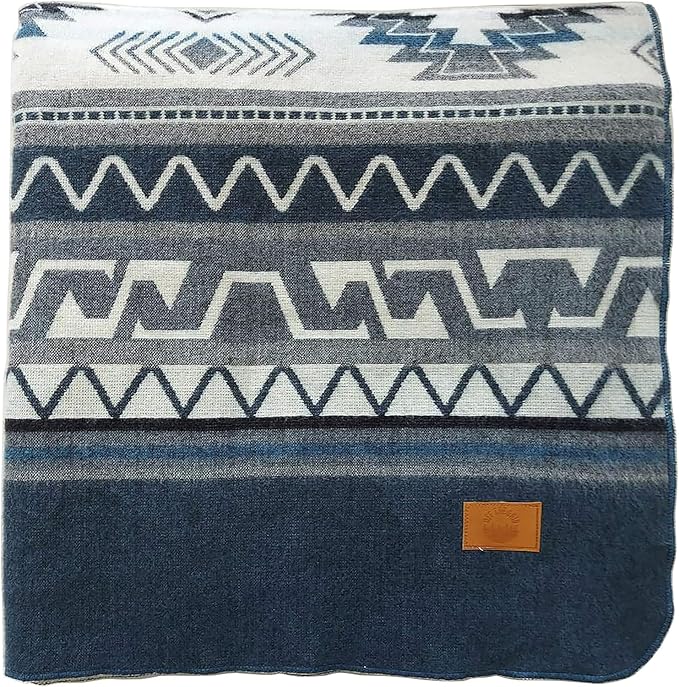 Off the Grid Inca Aztec Throw Blanket | Southwest Indian Navajo Boho Style | Native Woven Western Cover for Camping, Bedding, Couch (King, Cotopaxi Slate)