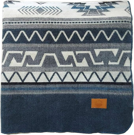 Off the Grid Inca Aztec Throw Blanket | Southwest Indian Navajo Boho Style | Native Woven Western Cover for Camping, Bedding, Couch (King, Cotopaxi Slate)