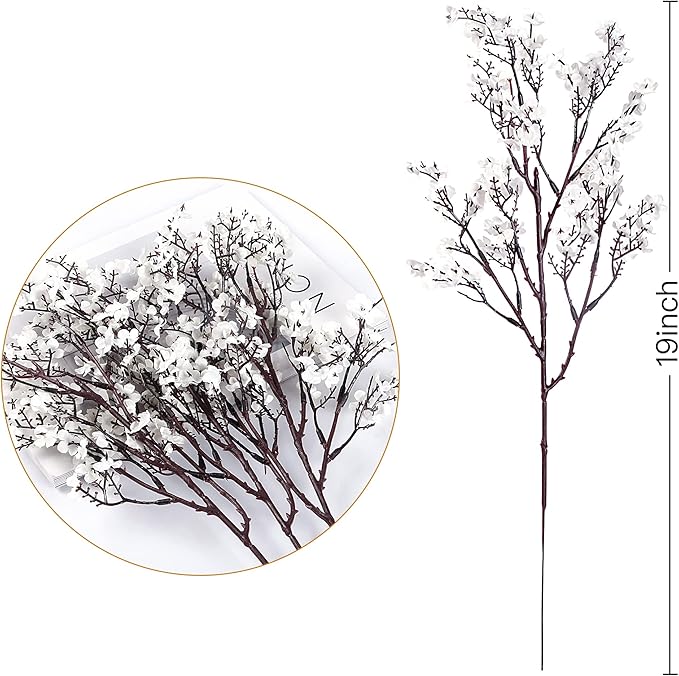 Sggvecsy 6 Pcs Babys Breath Artificial Flowers Gypsophila Bouquets Bulk Real Touch Fake Silk Flowers for Home Wedding DIY Floral Arrangement Kitchen Table Centerpiece Festival Decoration (White)