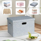 Large 17" 36 Quart Collapsible Stackable Storage Bins with Lids, 3 Packs Blue-Grey Linen Fabric Closet Boxes with Lids, Storage Cube Baskets Container Organizers for Bedroom (17x12x11)