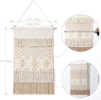 Dremisland Macrame Woven Wall Hanging Home Decor Bohemian Beige Geometric Wave Art Decor with Wool Ball and Tassle-Elegant Apartment Bedroom Dorm Room Door Decoration, 15.7" W x 22" L (Beige Wool Ball)