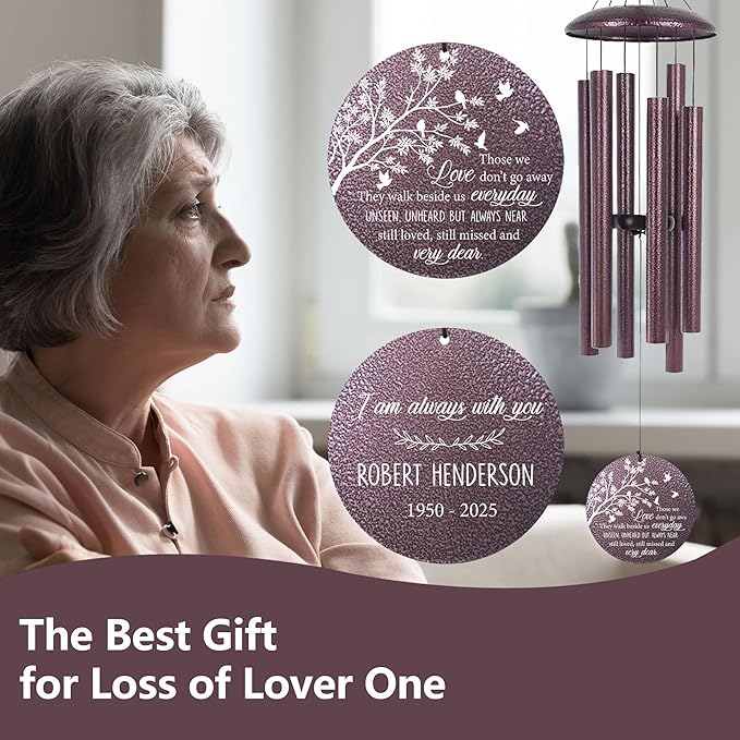 ASTARIN 36" Deep Tone Personalized Wind Chime Memorial, Tree of Life Custom Sympathy Gifts for Loss of Mom/Dad, Bird Remembrance Wind Chimes for Grieving Funeral Condolences(Produced in USA)