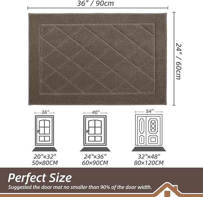 BEQHAUSE Dirt Trapper Door Mat 24" x 36", Doormat Non-Slip Entryway Rugs Washable, Dog Door Mat Stain Resistant and Absorbent Welcome Floor Mat for Front Back Door, Muddy Wet Shoes & Paws, Light Brown