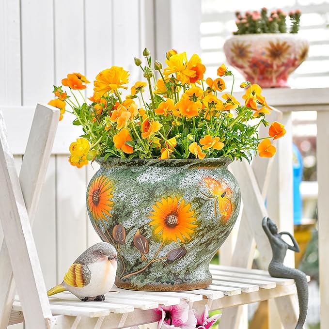 Sungmor Ceramic Hand Painted Succulent Flower Pots, 9 Inch Large Pottery Pots for Indoor Outdoor Plants, Decorative Ceramic Vase for Flower Arrangement Home Decor, Vintage Centerpieces Flowerpot