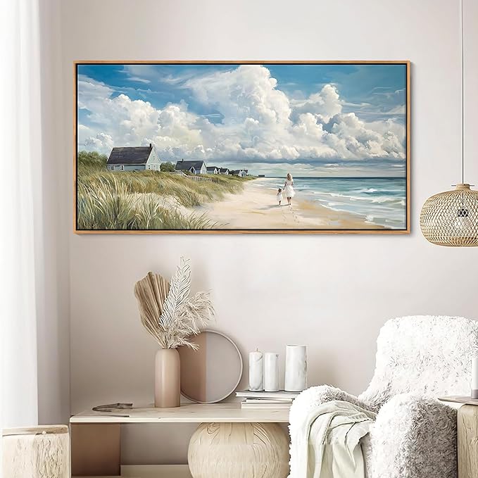 HGUAOA Coastal Canvas Wall Art - Large Landscape Wall Art for Living Room - Ocean and Beach Painting - Blue Artwork for Bedroom Decor - Above Bed Wall Pictures -Beach Theme Print Art