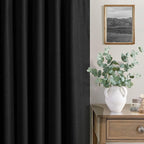 Black Linen Blackout Curtains for Living Room 96 Inches Long 2 Panels Set Back Tab Pleated Textured Thick Drapes Thermal Curtain for Summer Heat Floor Length Bedroom Black Out Curtain Modern Farmhouse