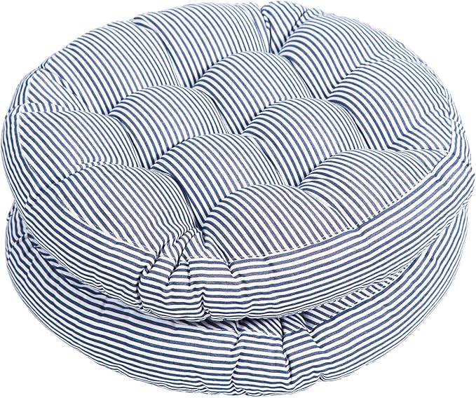 Tiita Indoor/Outdoor Cushions 22 Inch Round Striped Chair Cushions for Patio Garden Seat Cushion Pads for Home Floor Pillows Window Pad Set of 2, Blue